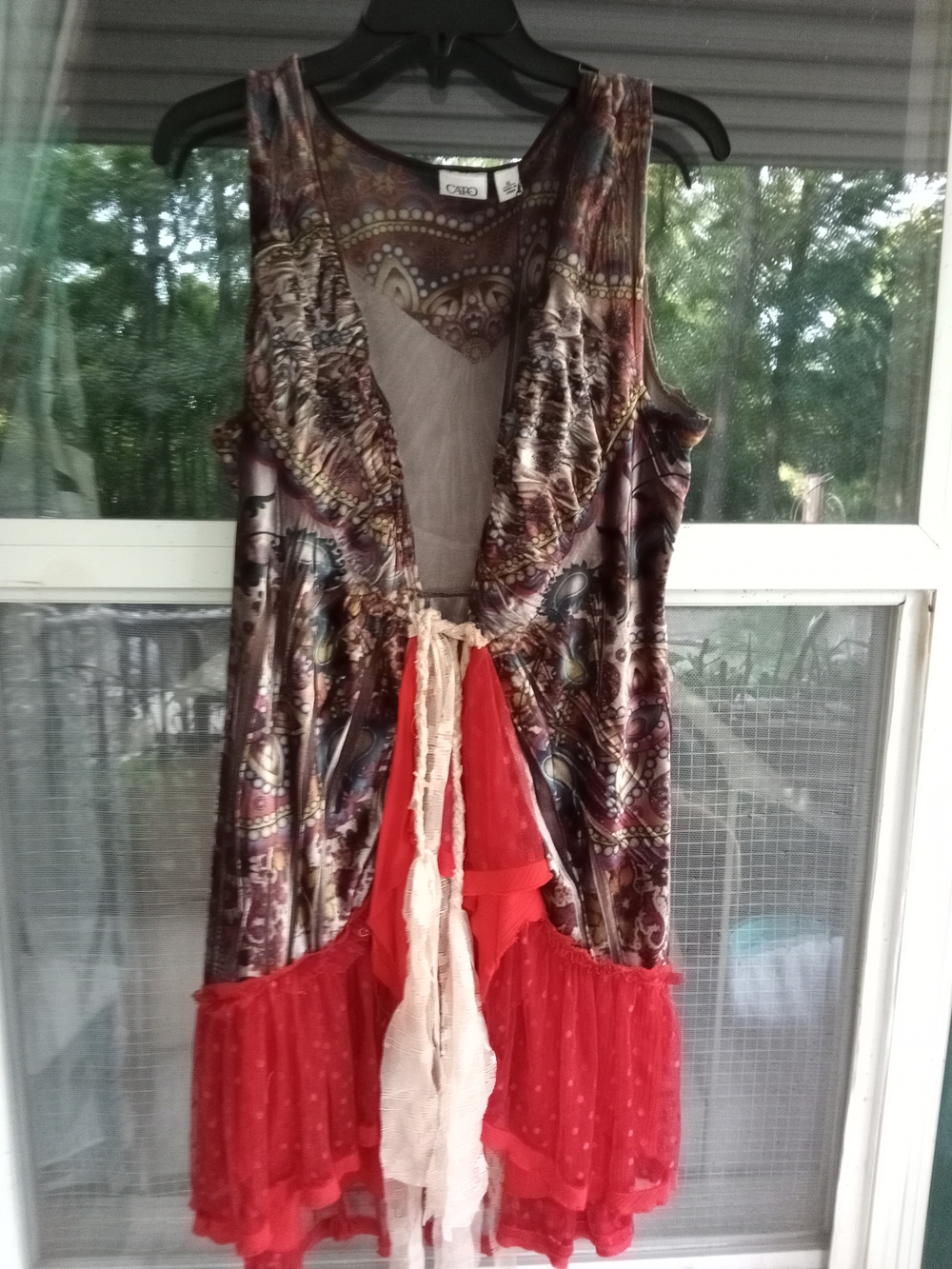 Upcycled Cato Mixed Print Red Tiered Boho Vest